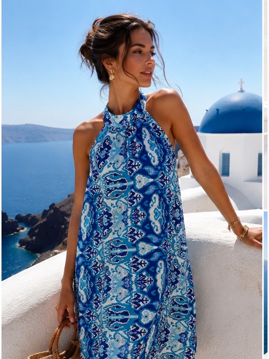 Eva Collection Dresses & Skirts - Eva Collection Santorini Greece Silk Blend Halter Shift Dress M